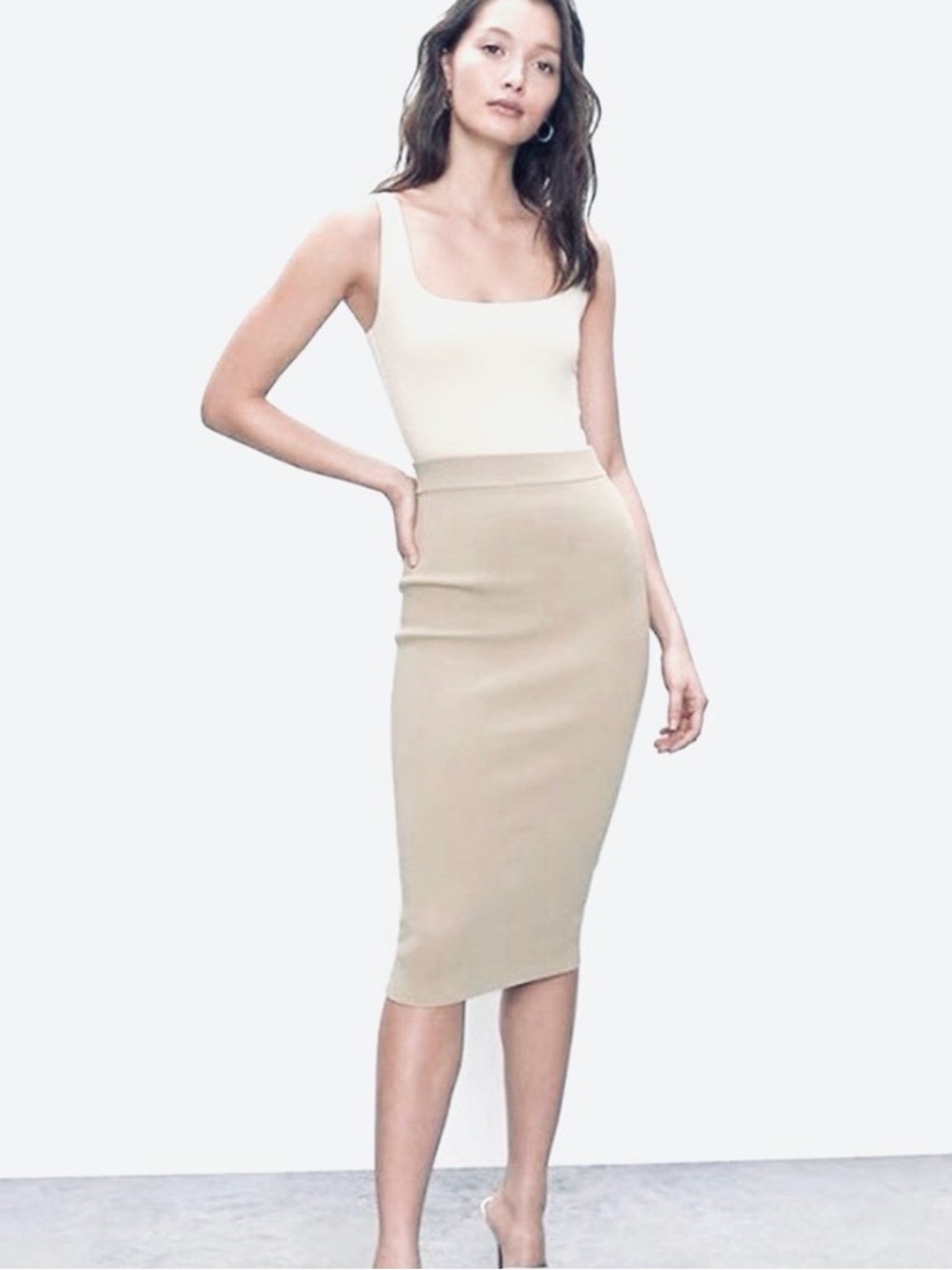 BABATON ARITZIA Sculpt Knit Tube Pencil Skirt High-Waist Cream Ivory Size Small